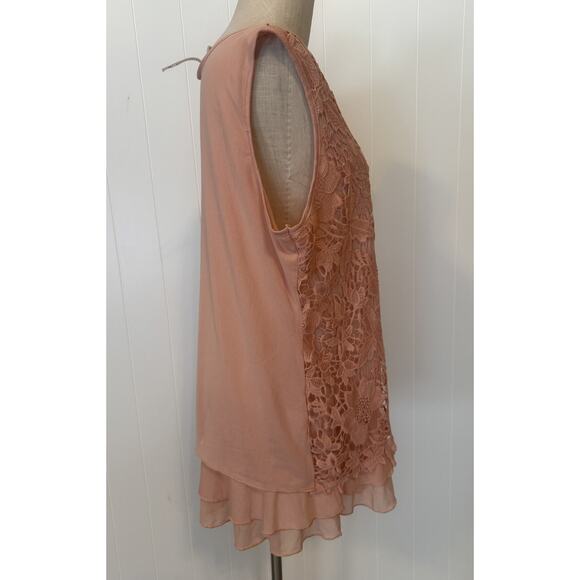 Forgotten Grace Tank Top Womens 2XL Pink Lace Floral Sheer Layered Boho Style - Picture 4 of 12